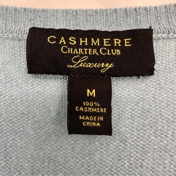 Charter Club Luxury Cashmere Blue V-neck Sweater Size M - Picture 5 of 5